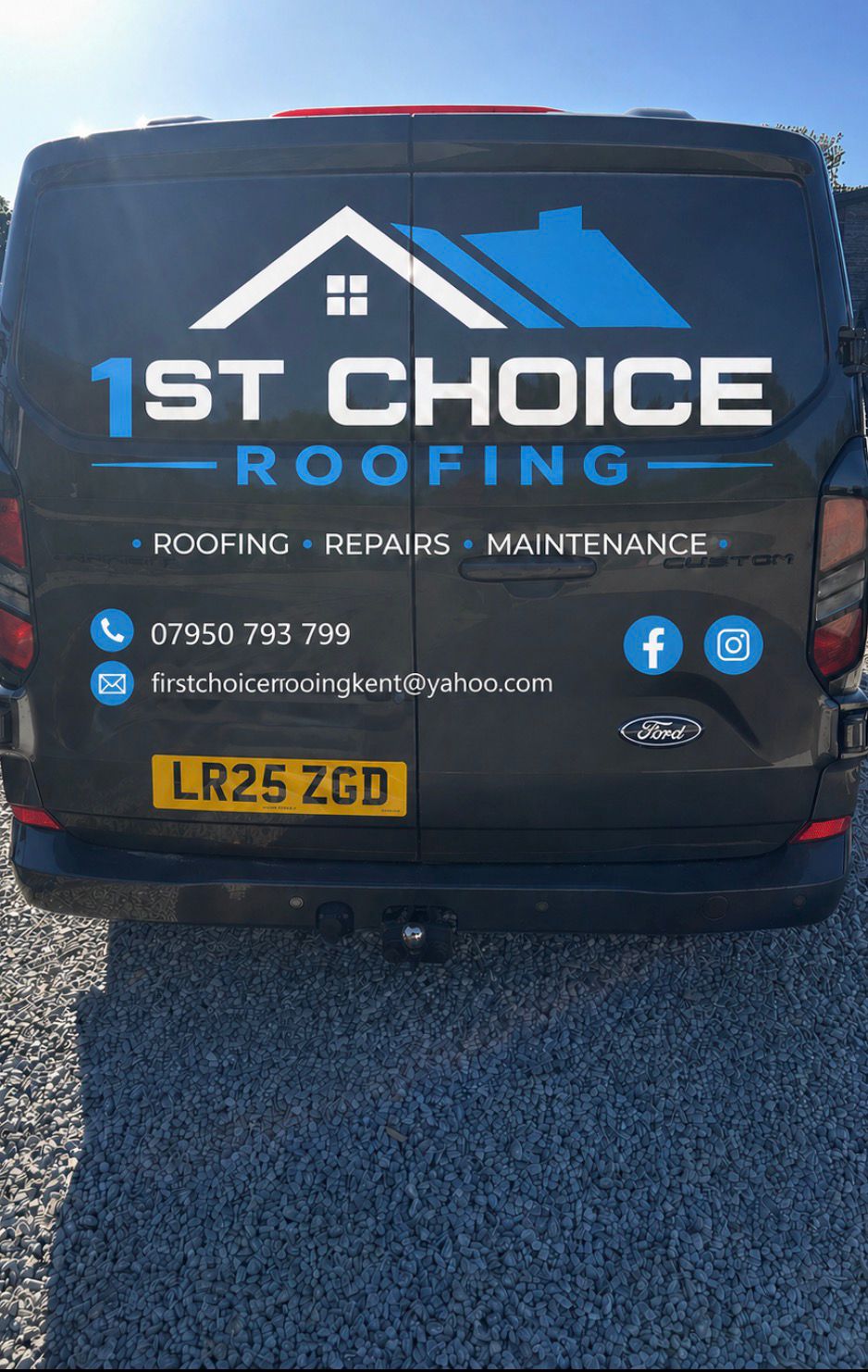 1st Choice Roofing van with contact details